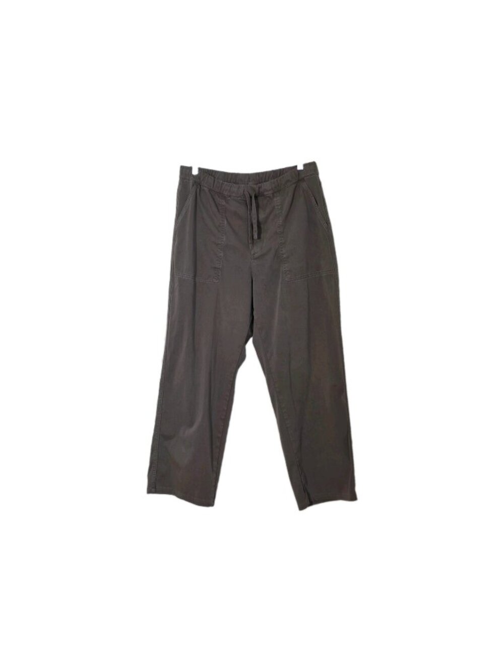 Muji Cotton Stretch Pants L Olive Green Drawstring Waist Pockets Minimalist Edgy